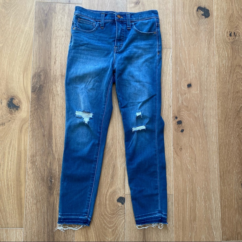 Madewell Distressed 10” High Rise Skinny Jeans Raw Hem Size 26
